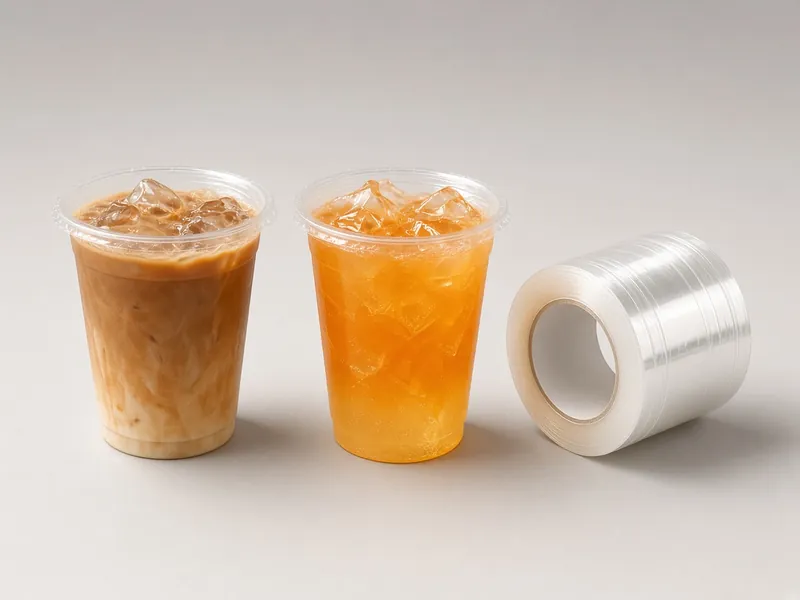 Gelas minuman dingin dan gulungan plastik seal cup