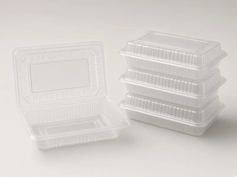 Kotak makanan mika bening model engsel (clamshell)