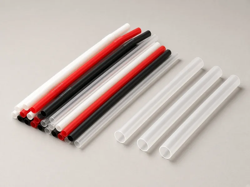 Sedotan plastik putih, merah, hitam, dan sedotan bening besar