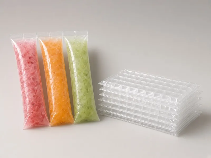 Plastik es lilin berwarna dan lembaran plastik es batu